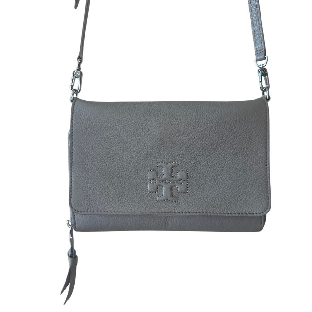 Tory Burch McGraw WOC Gray Heron Pebbled Leather Crossbody